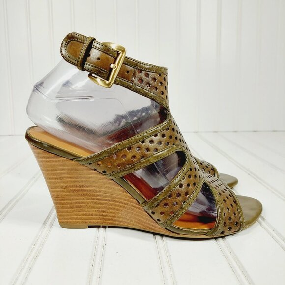 Franco Sarto Gavel Brown Leather Buckle Ankle Strap Wedge Sandals I268 - Picture 5 of 13